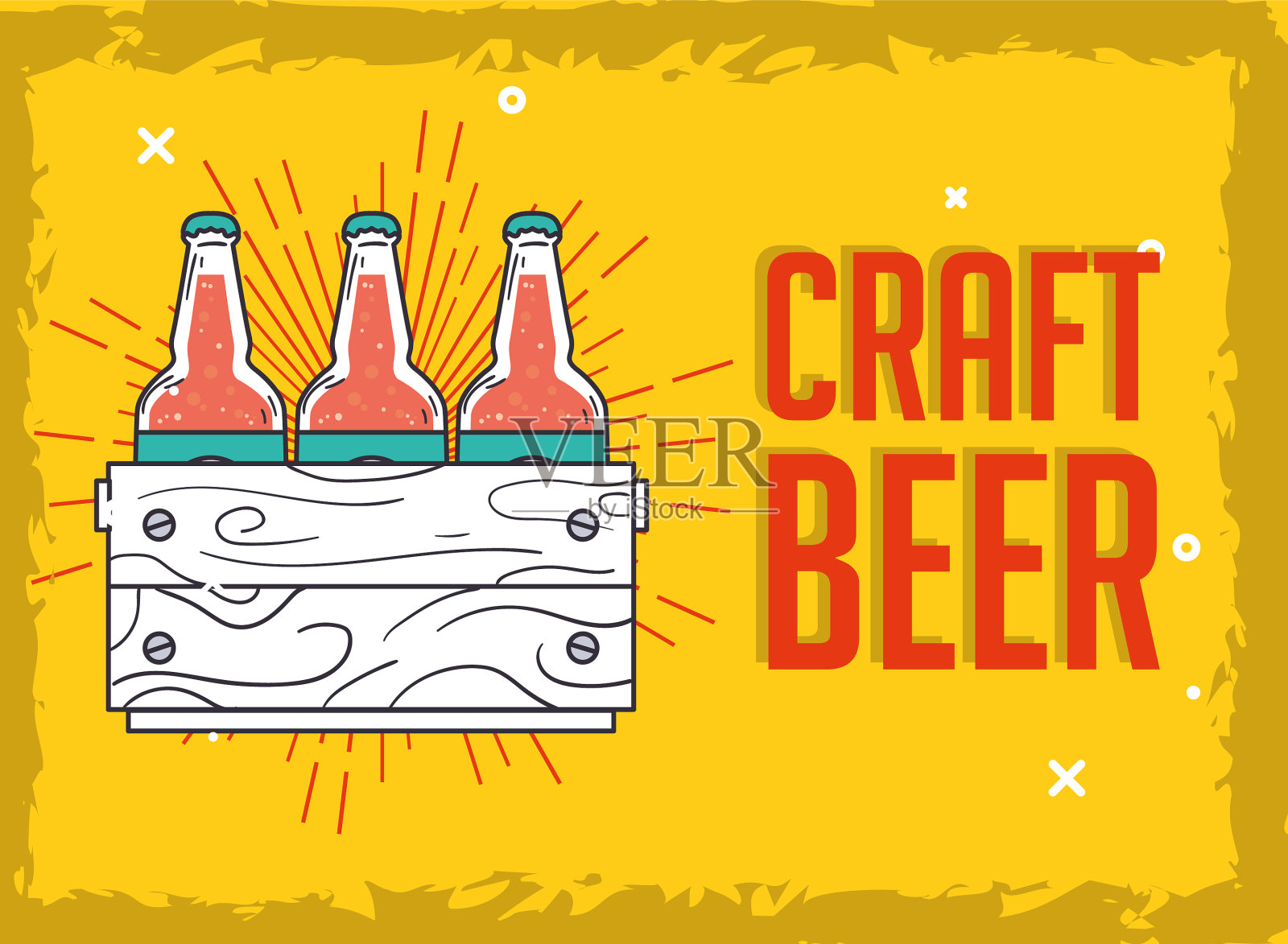 手工啤酒瓶盒设计插画图片素材