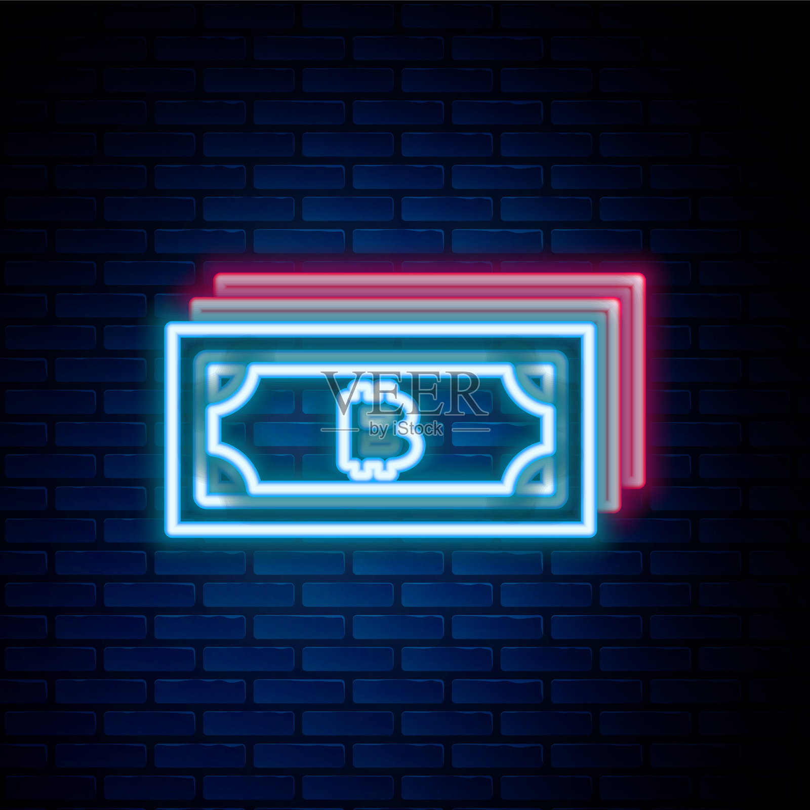 发光的霓虹线在循环加密货币比特币插画图片素材