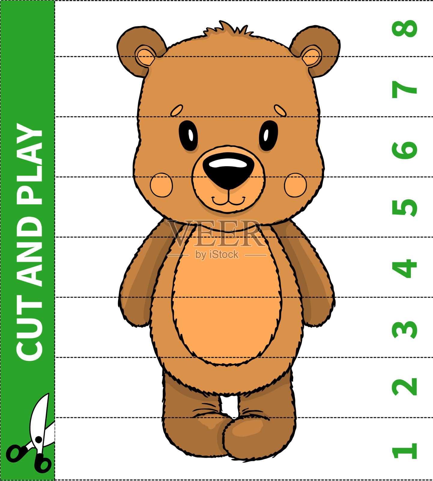 孩子们玩动物游戏剪和玩数字插画图片素材