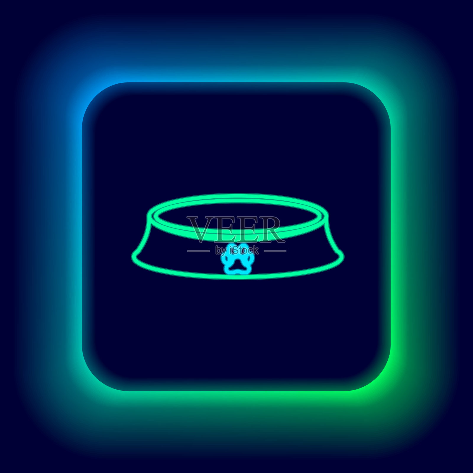 发光的霓虹线宠物食品碗猫或狗插画图片素材