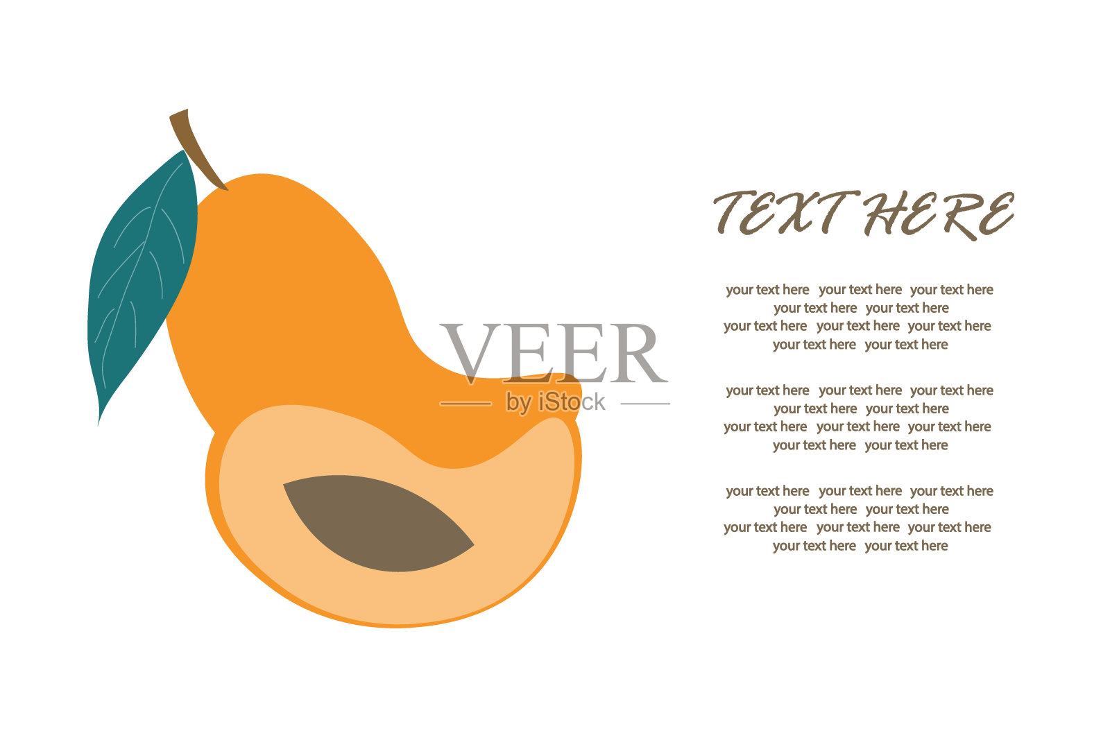 熟透的芒果片在一个孤立的背景上刻字。插画图片素材