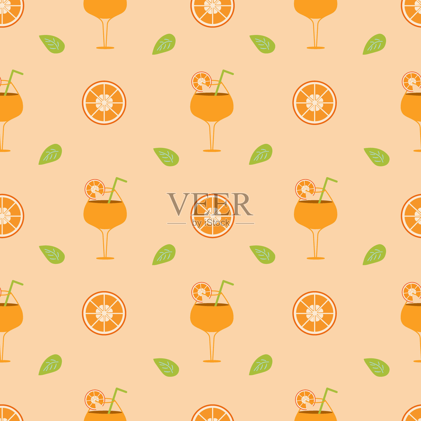 橘色的鸡尾酒和橘色的叶子。插画图片素材