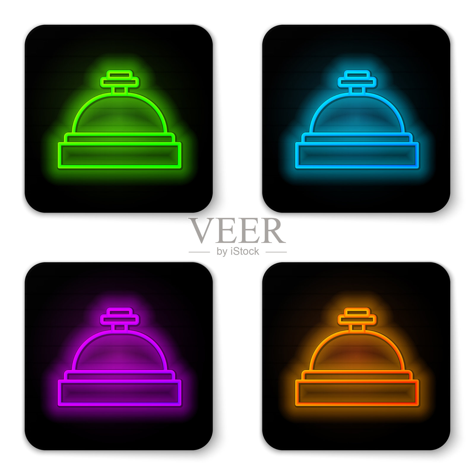 闪烁的霓虹灯线酒店服务钟图标孤立插画图片素材