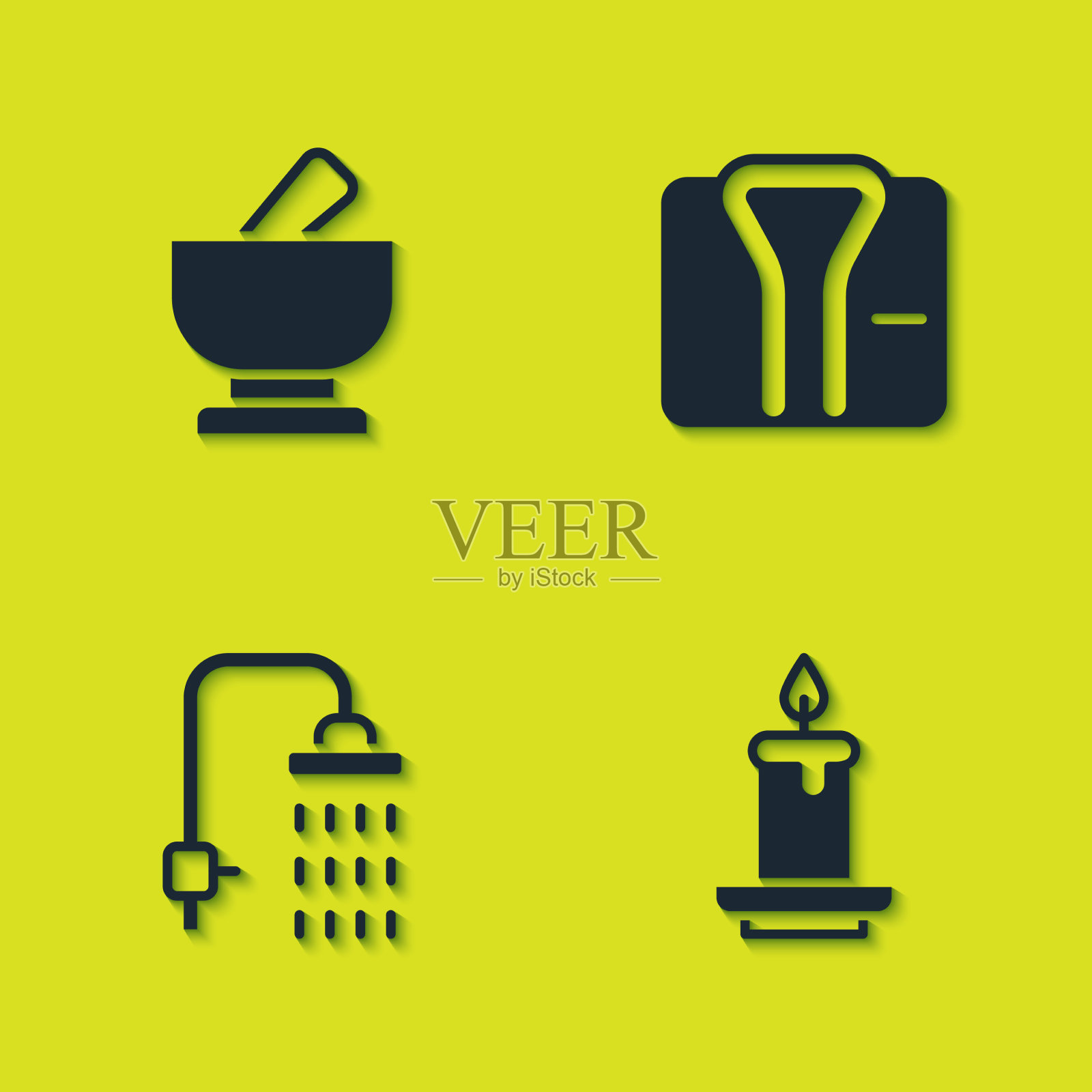 设研钵和香薰蜡烛淋浴和图标素材