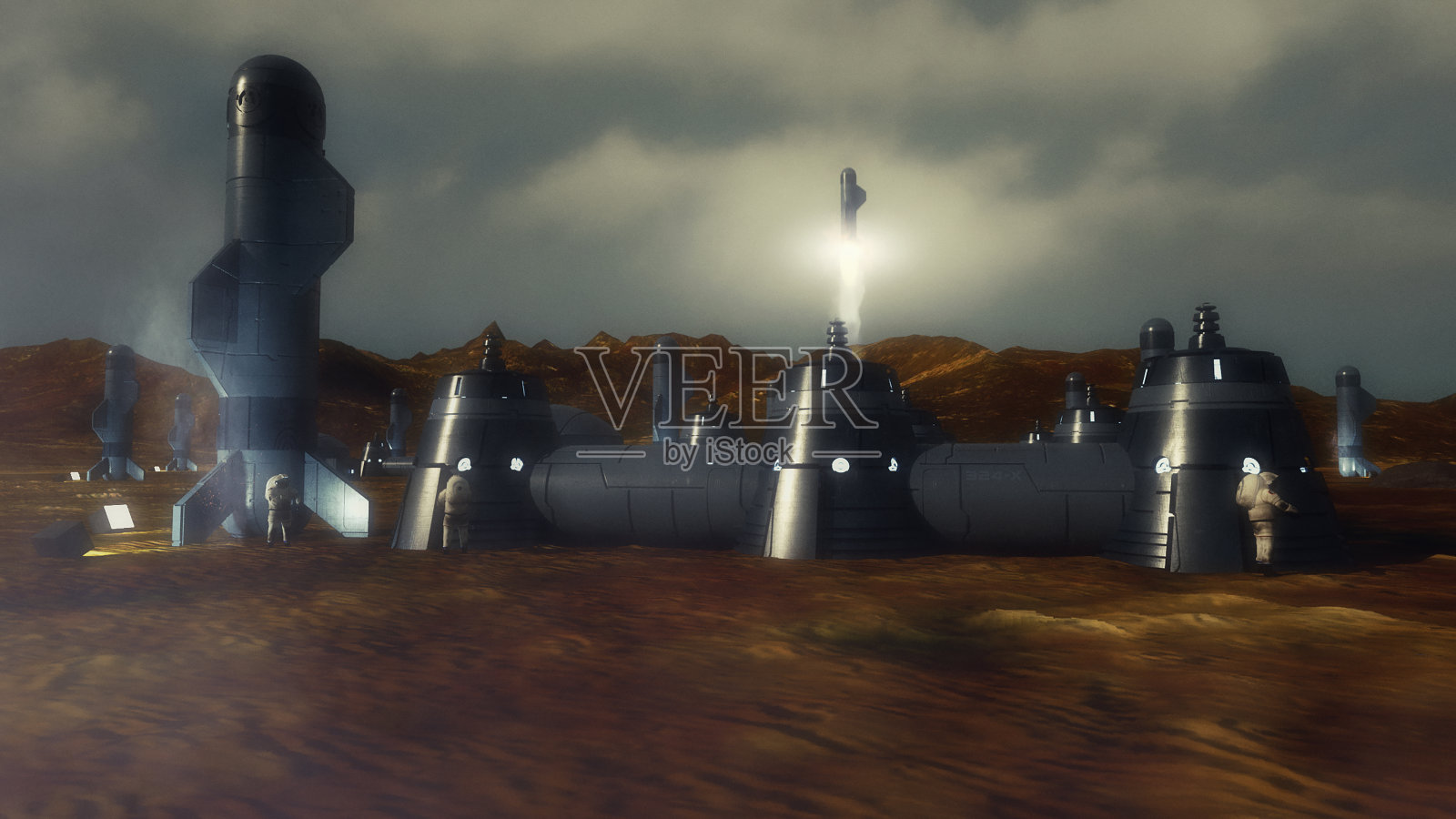 3 d渲染。人类在一个星球上的殖民地照片摄影图片