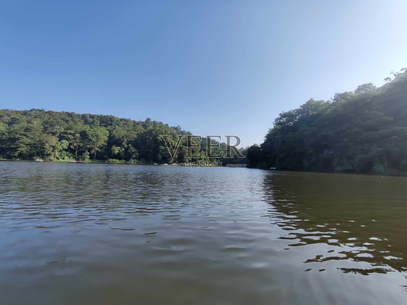 蓝天下的江岸景色照片摄影图片