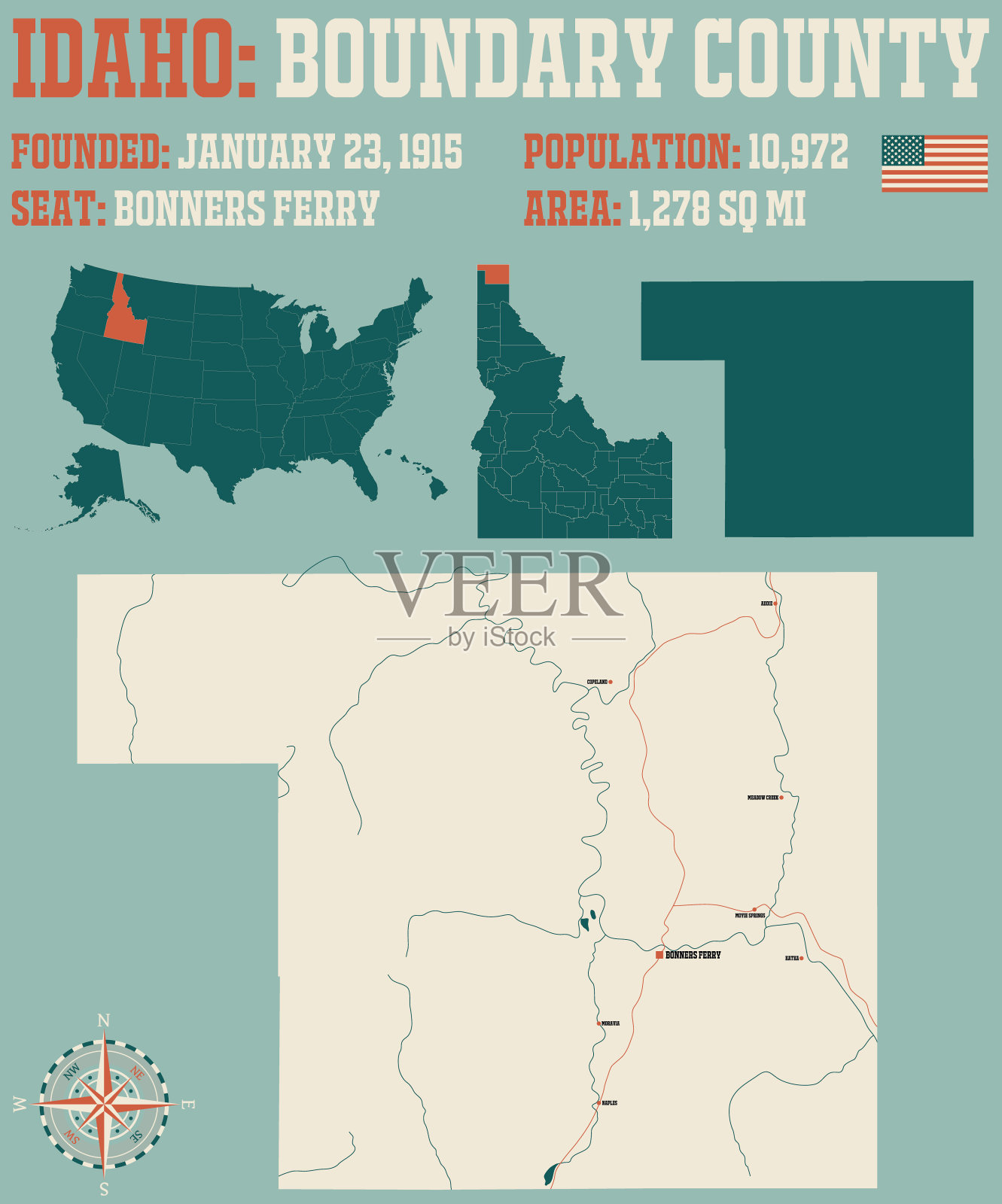 爱达荷州边界县地图插画图片素材