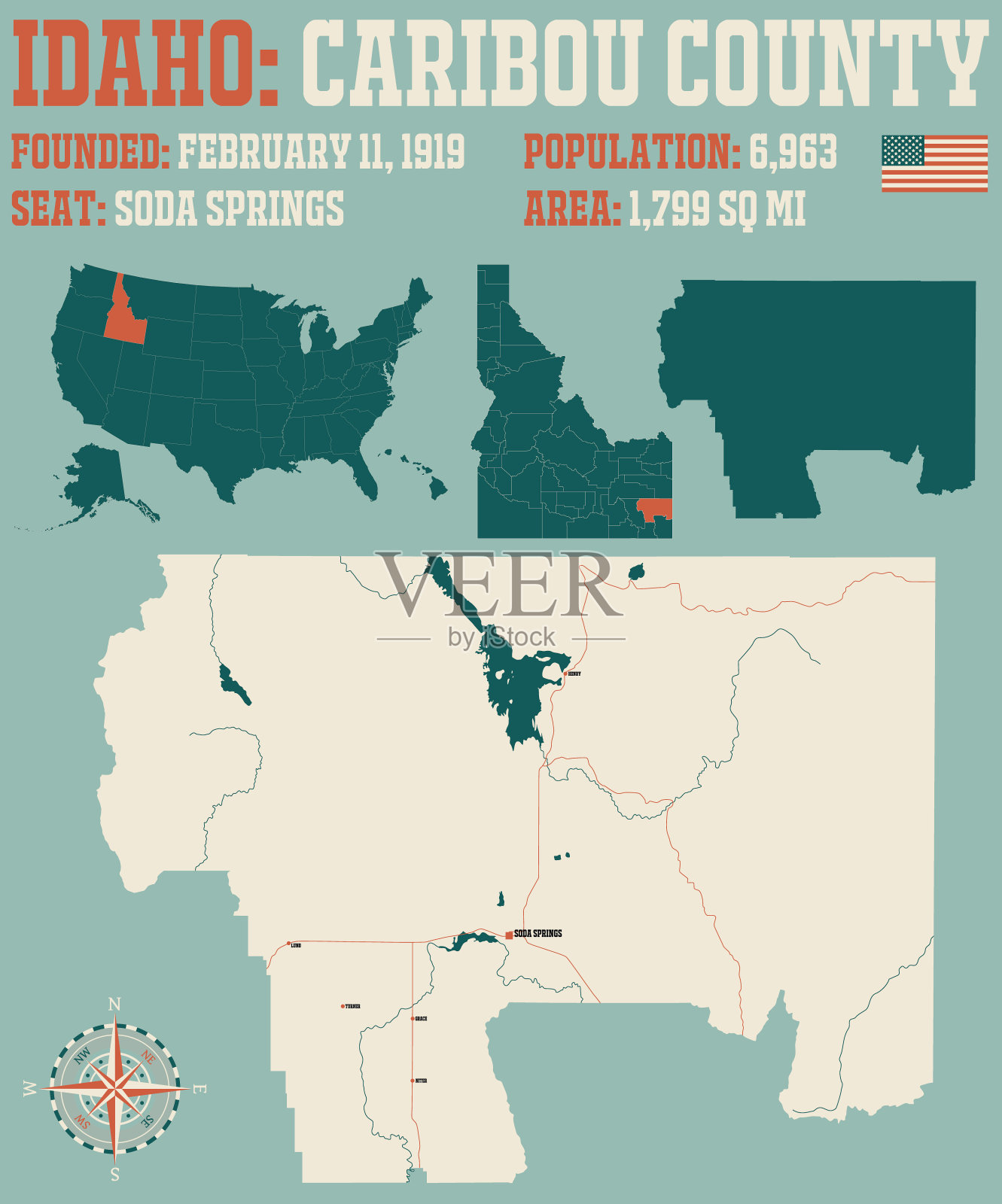 爱达荷州卡里本县地图插画图片素材