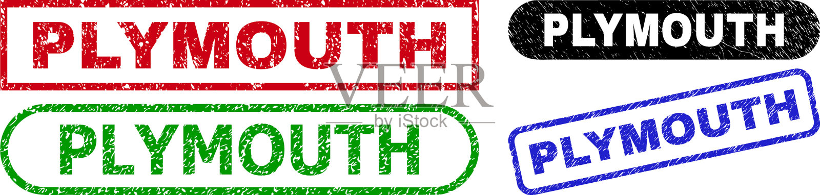 普利茅斯矩形邮票印章与不洁风格插画图片素材