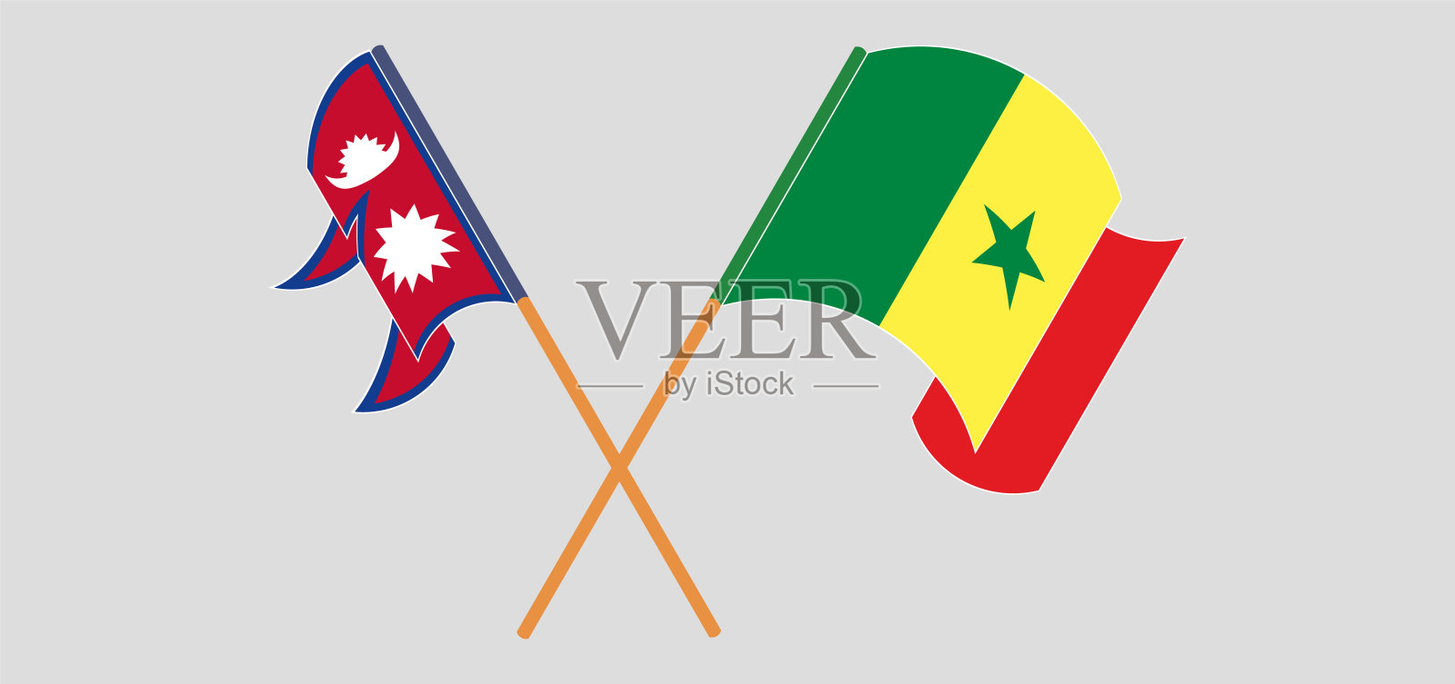 尼泊尔和塞内加尔国旗交叉并飘扬插画图片素材