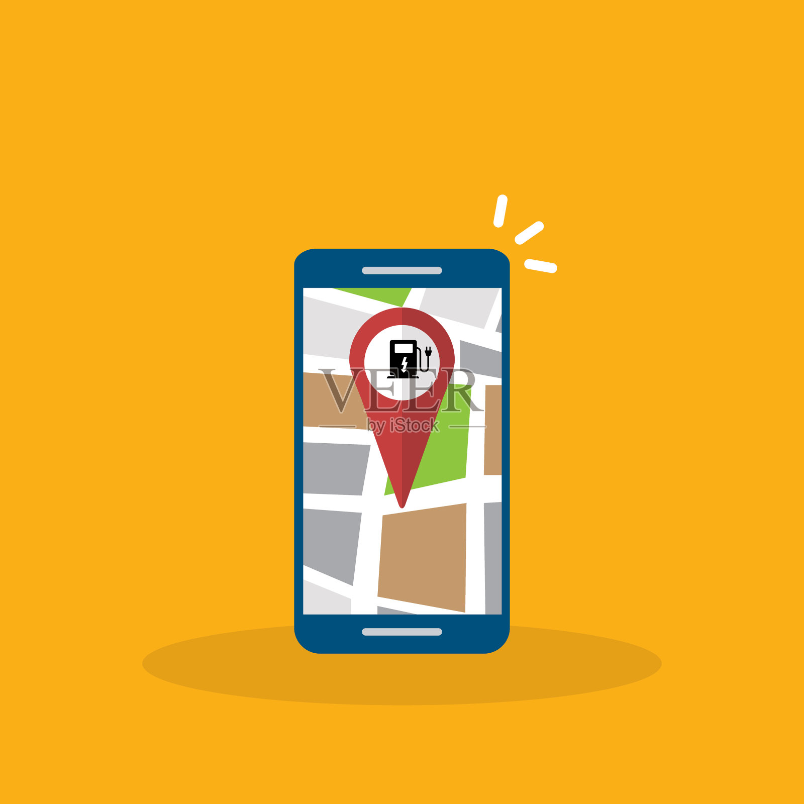 智能手机上的电动汽车充电站引脚位置插画图片素材