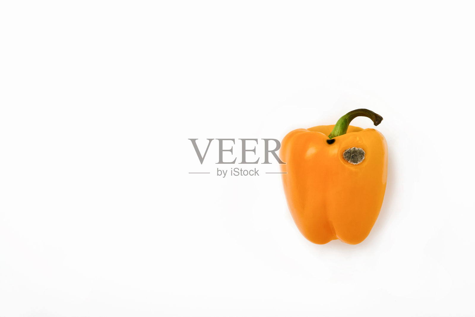 发霉、皱皱、腐烂的黄辣椒。不健康、腐烂、变质的蔬菜概念。垃圾堆腐烂的食物孤立在白色的背景上。前视图。浪费的概念照片摄影图片