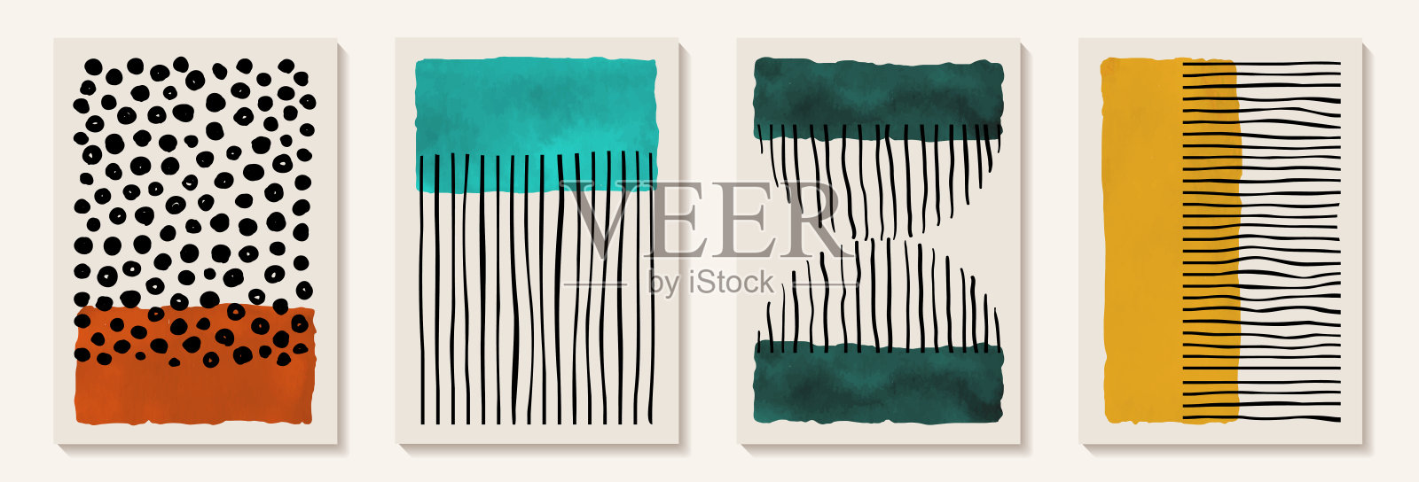 创意极简主义手绘抽象艺术背景与水彩染色和手绘涂鸦圈。设计用于墙面装饰、明信片、海报或宣传册插画图片素材