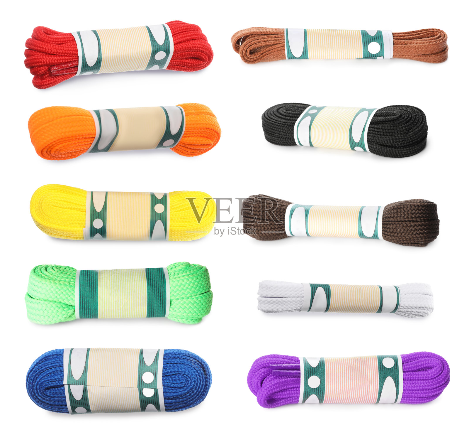 在白色背景上设置不同的亮鞋带照片摄影图片