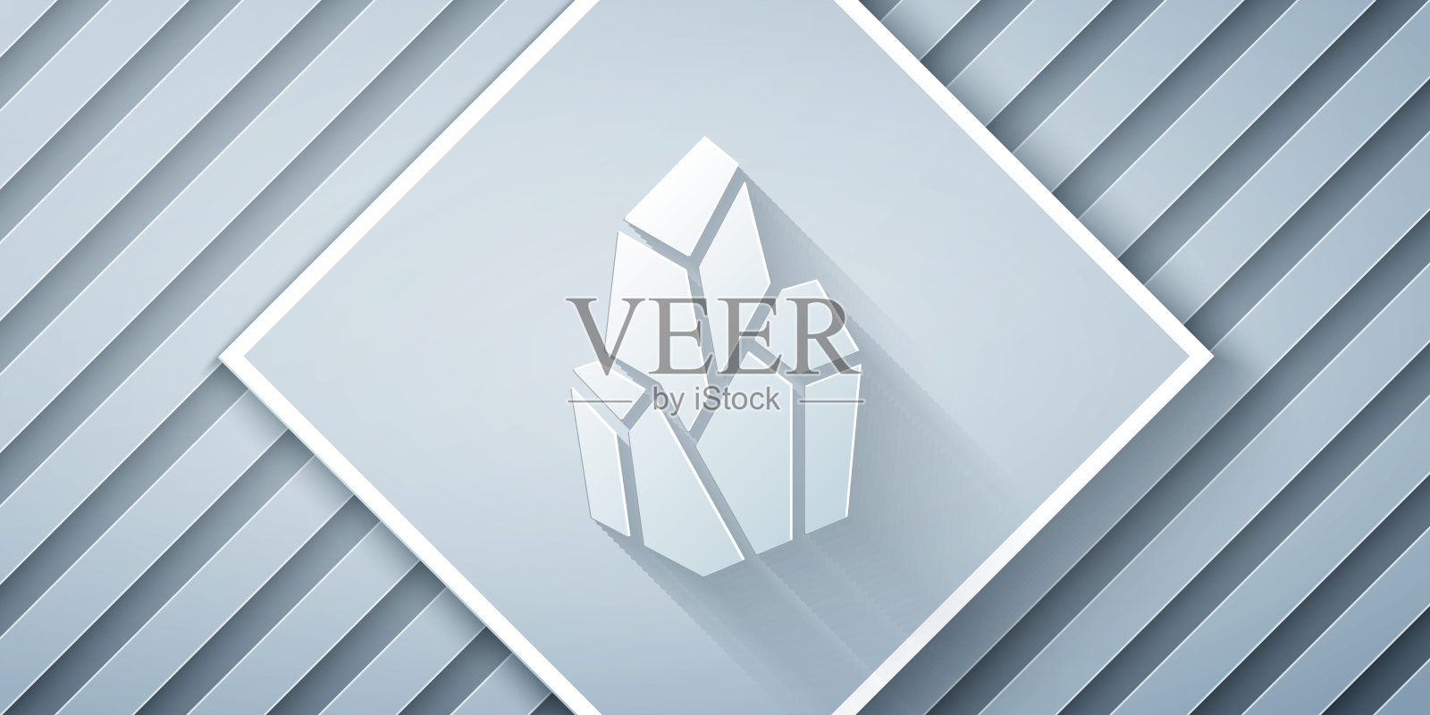 剪纸魔法石图标孤立在灰色背景。幻想水晶。珠宝宝石为游戏。纸艺术风格。向量插画图片素材