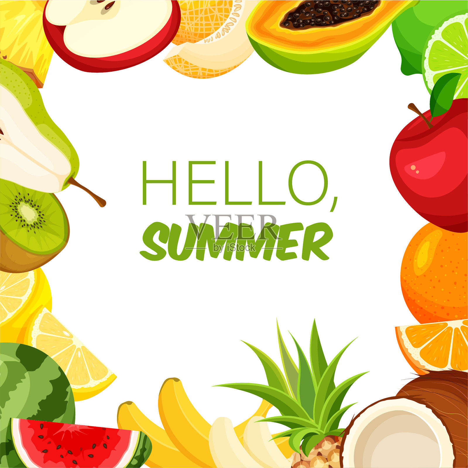 夏季横幅模板与水果框架插画图片素材