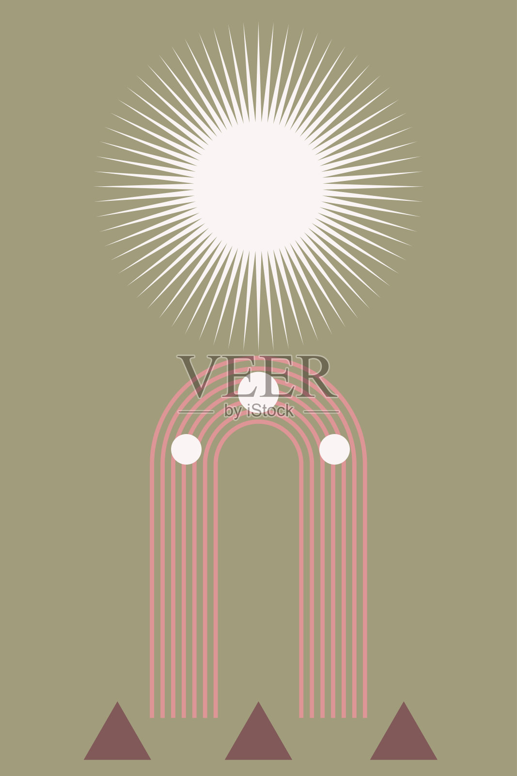 彩虹拱门。中世纪现代波西米亚拱门印花。插画图片素材