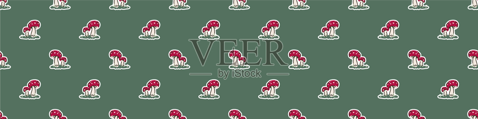 无缝背景的林地蘑菇与卡哇伊插画图片素材