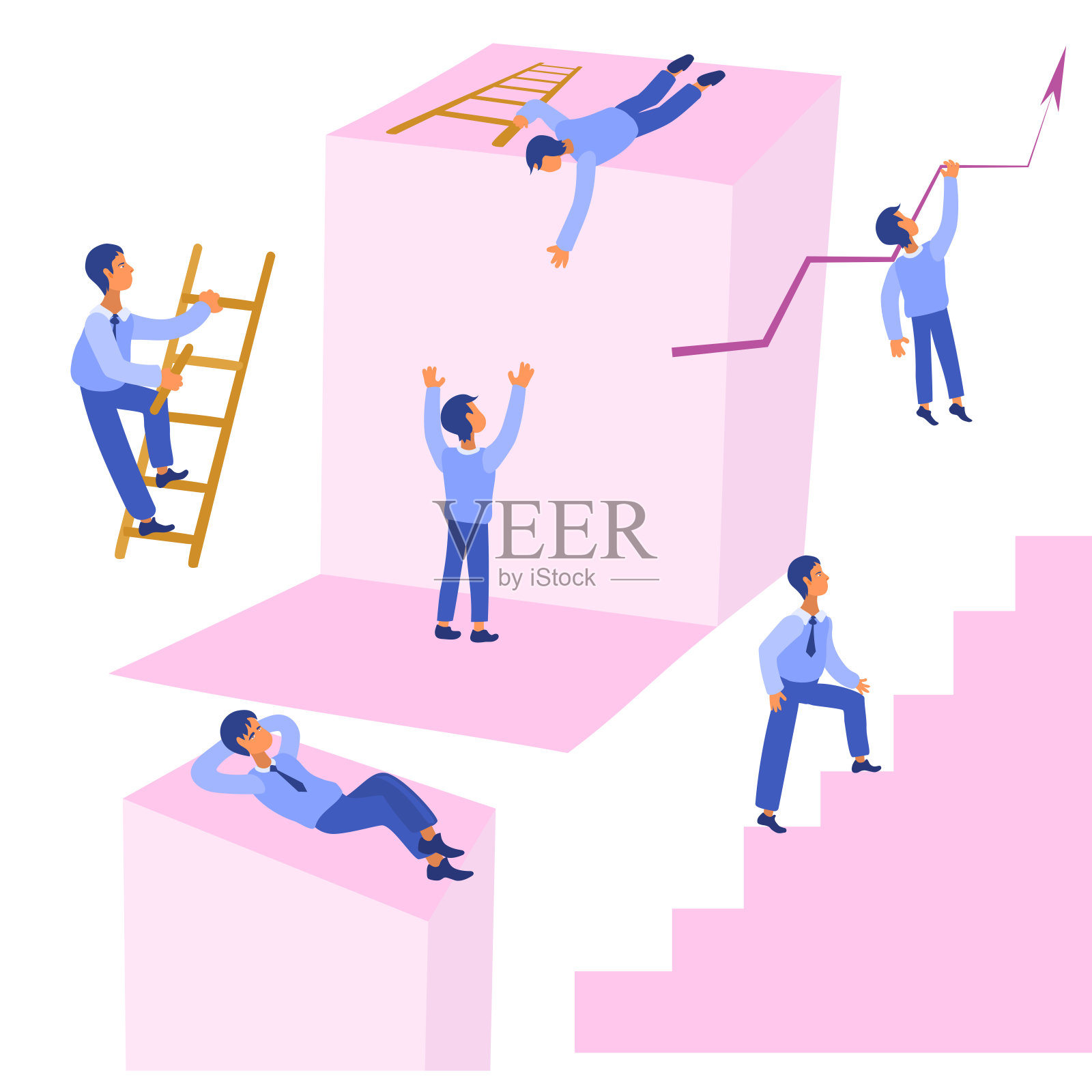 成功的人。援助之手。摘要:人们为成功而奋斗的信息图。通往成功的阶梯。插画图片素材