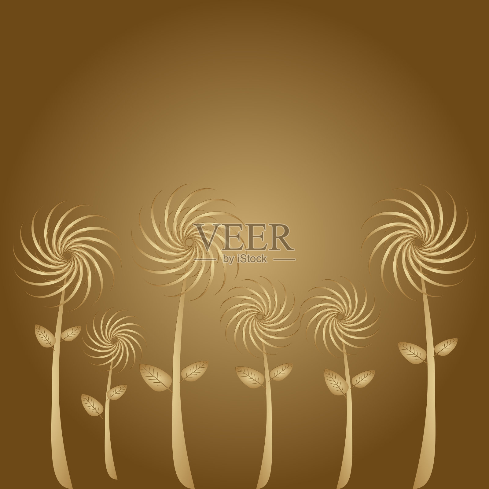 金色和米黄色蒲公英插图上的金色背景插画图片素材