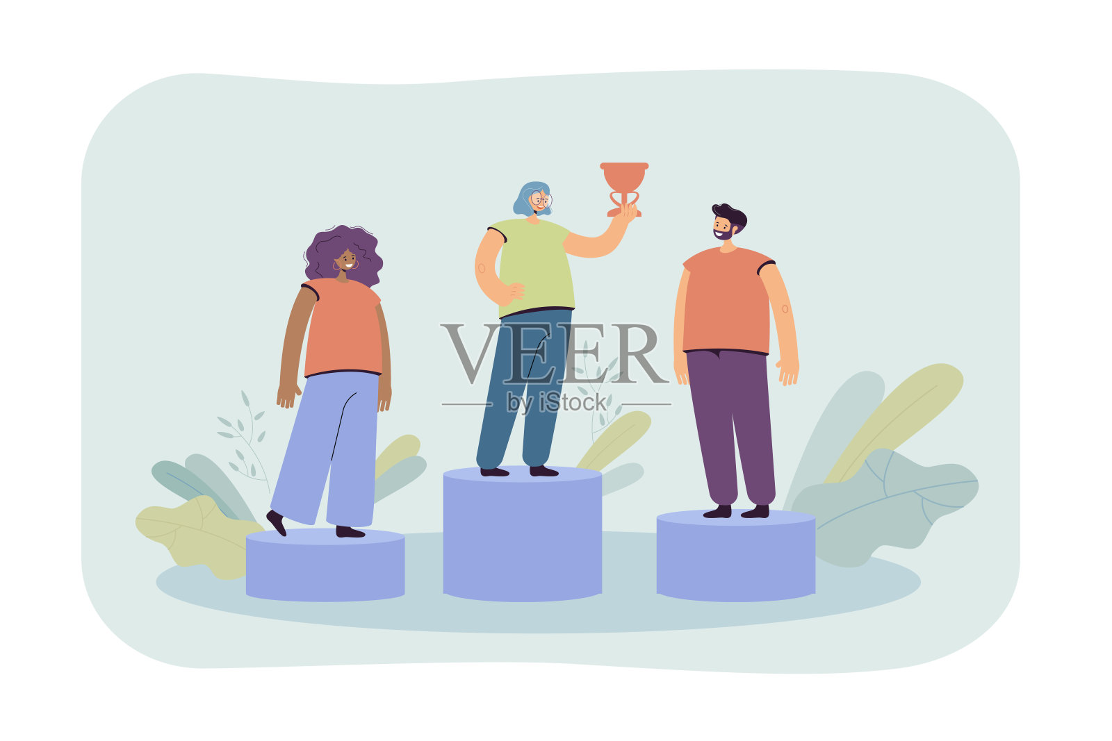 戴眼镜的女人在比赛中获得第一名插画图片素材