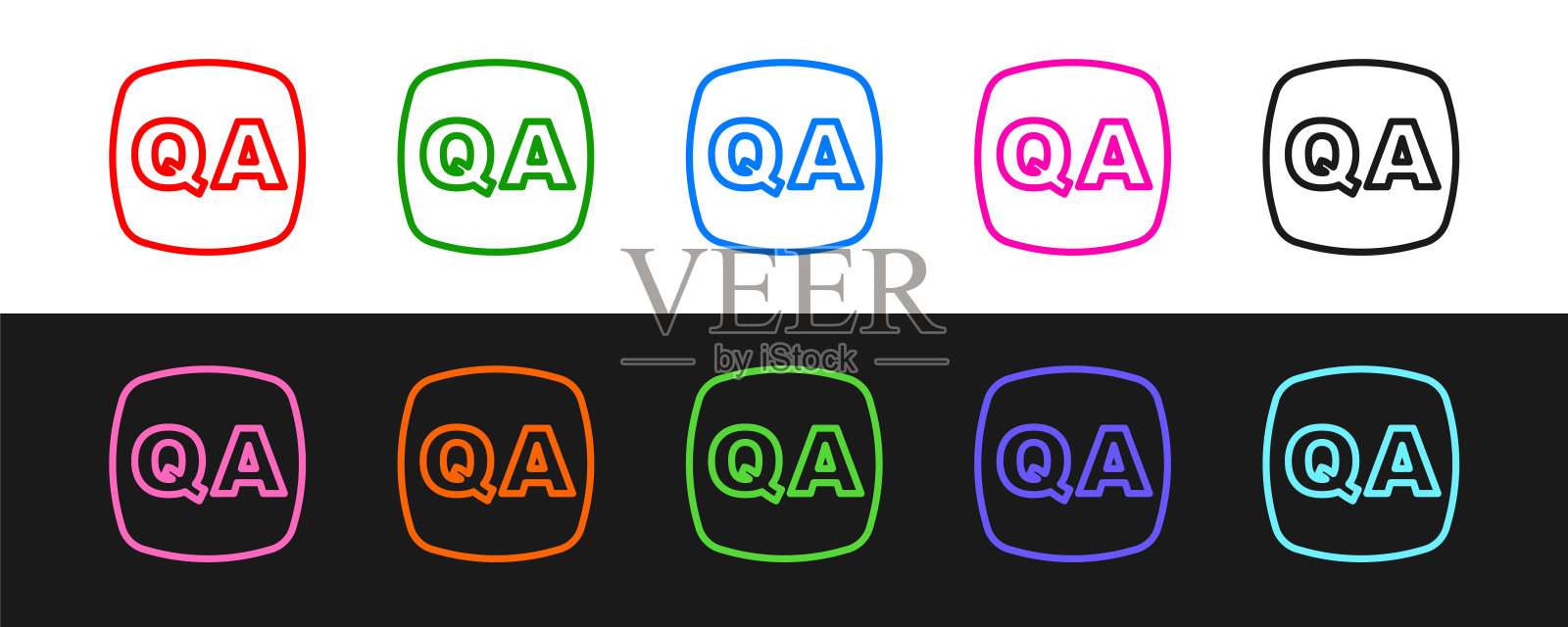 设置线语音气泡与问题和回答图标隔离在黑色和白色背景。Q和A符号。常见问题的迹象。聊天语音泡泡和图表。向量插画图片素材