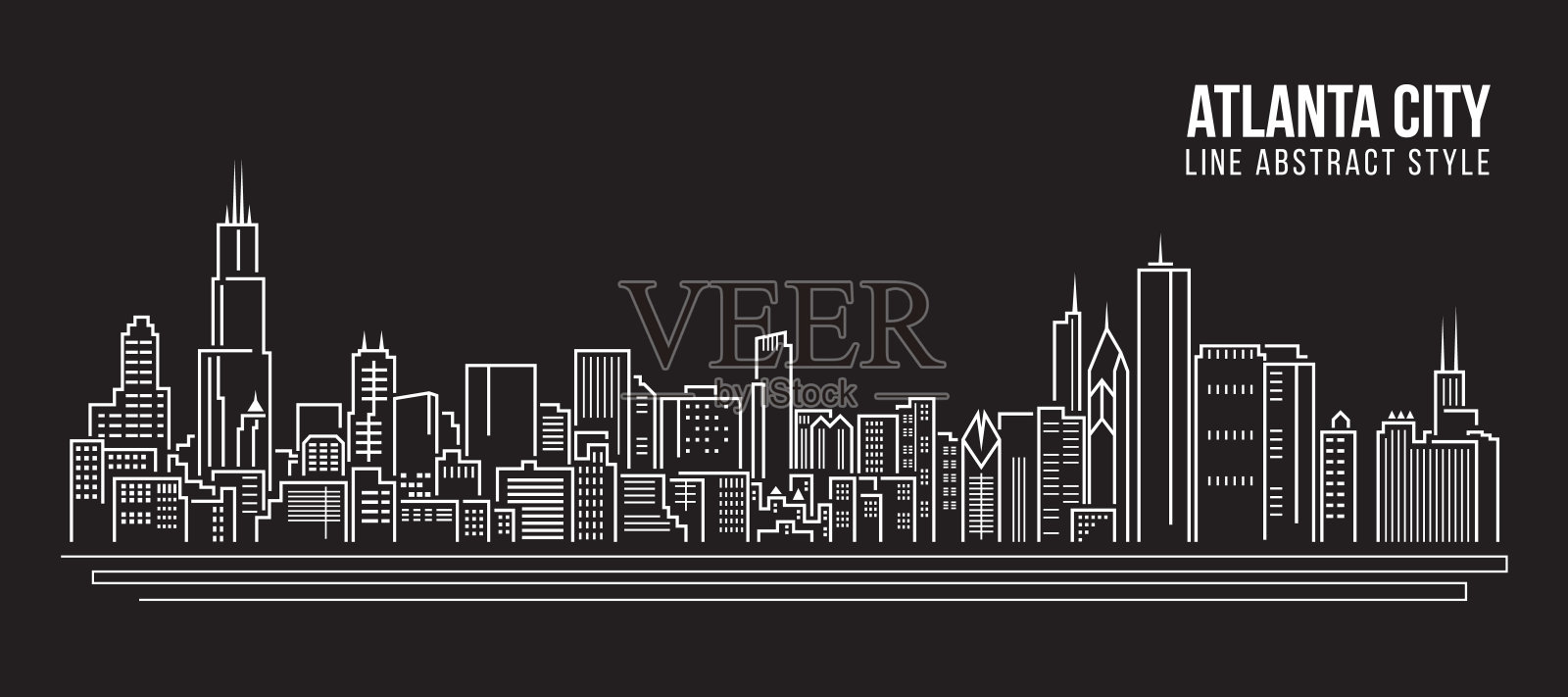 城市景观建筑线条艺术矢量插图设计-亚特兰大城市插画图片素材