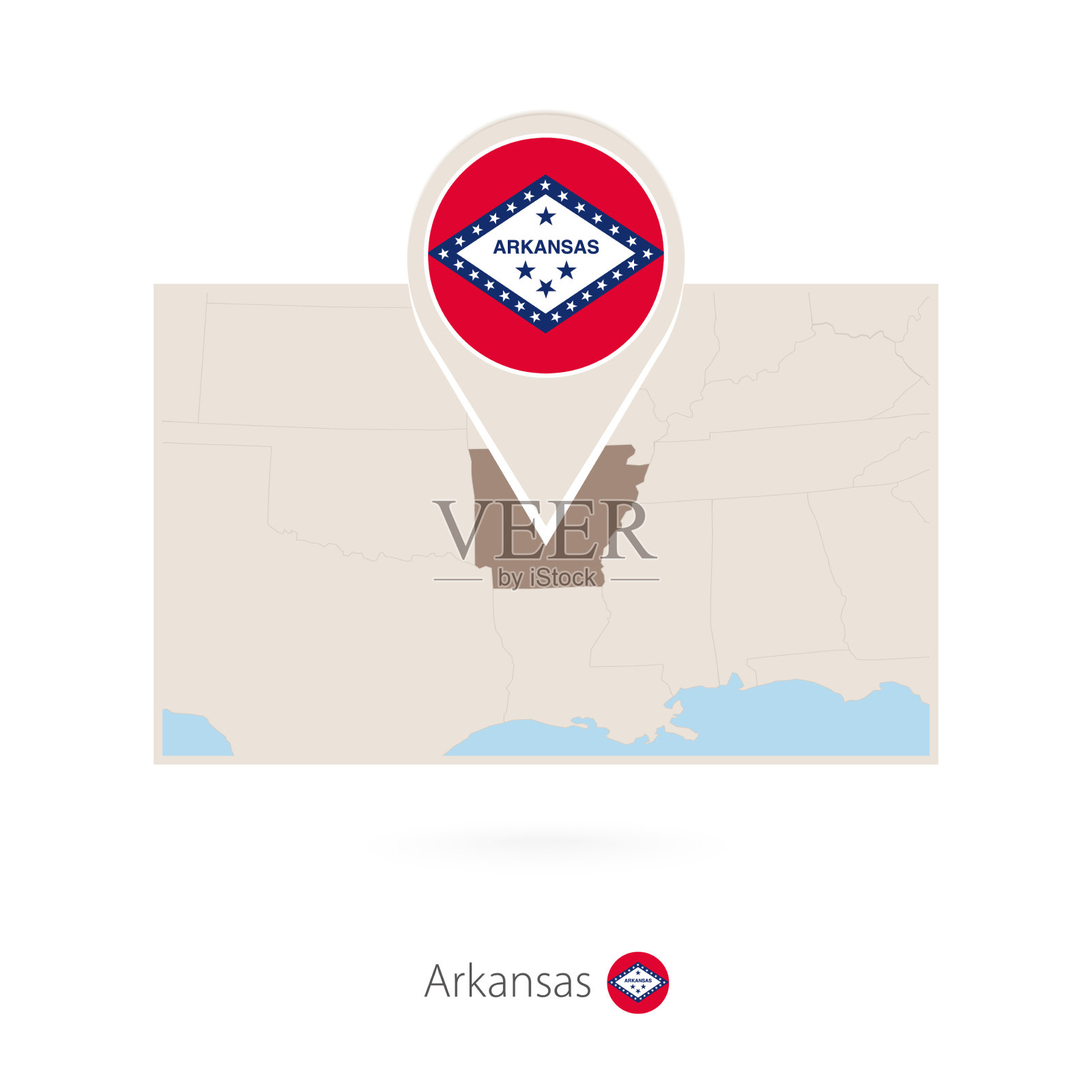 矩形地图美国阿肯色州与大头针插画图片素材