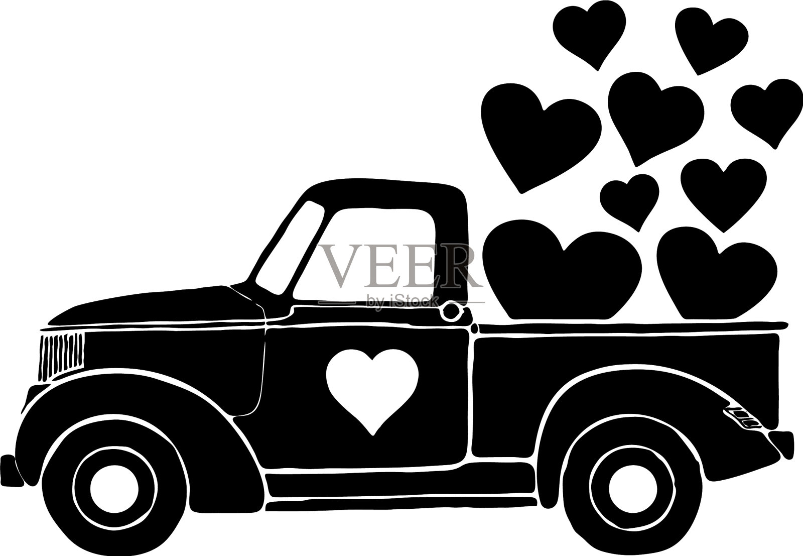 经典卡车搬运车心插画图片素材