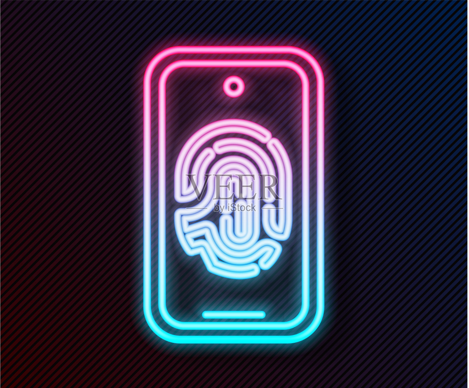 发光的霓虹线智能手机指纹插画图片素材