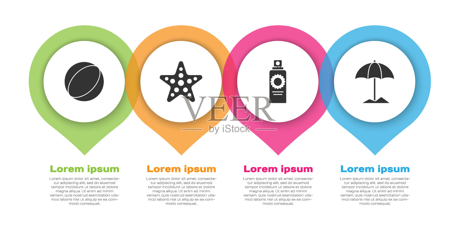 设置沙滩球海星防晒喷雾瓶图标素材