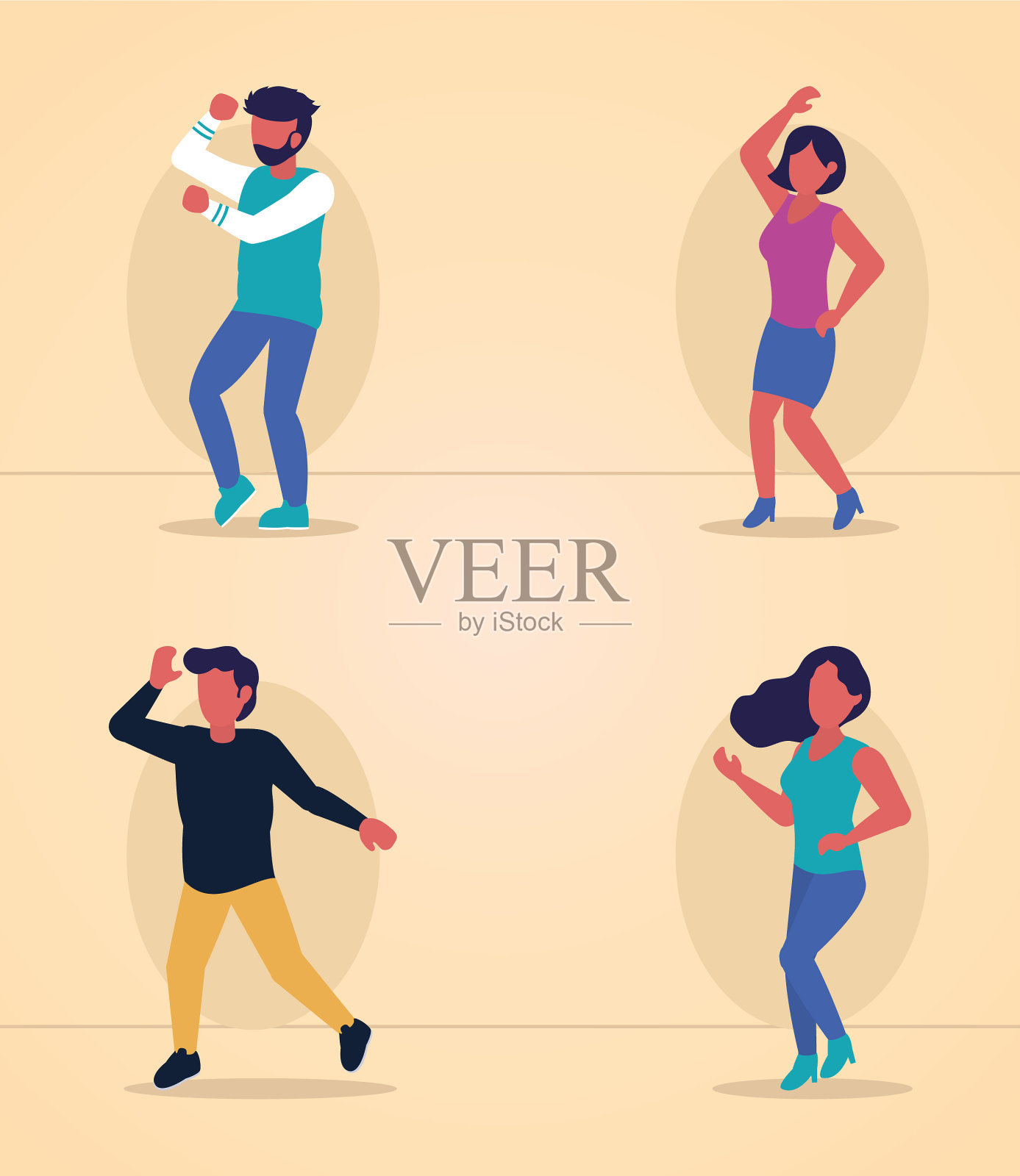 人舞集五彩缤纷设计插画图片素材