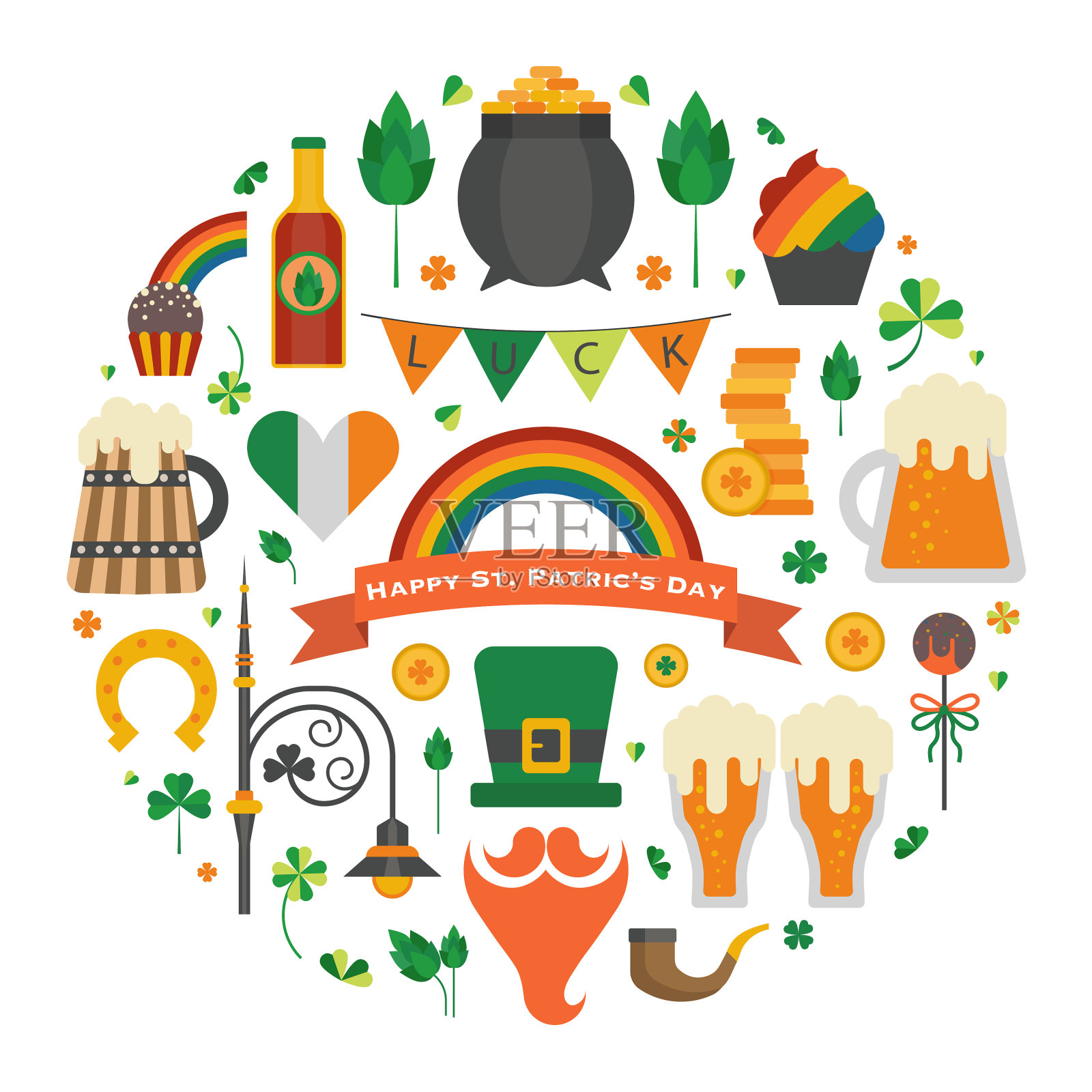 圣帕特里克节符号用圆形印刷插画图片素材