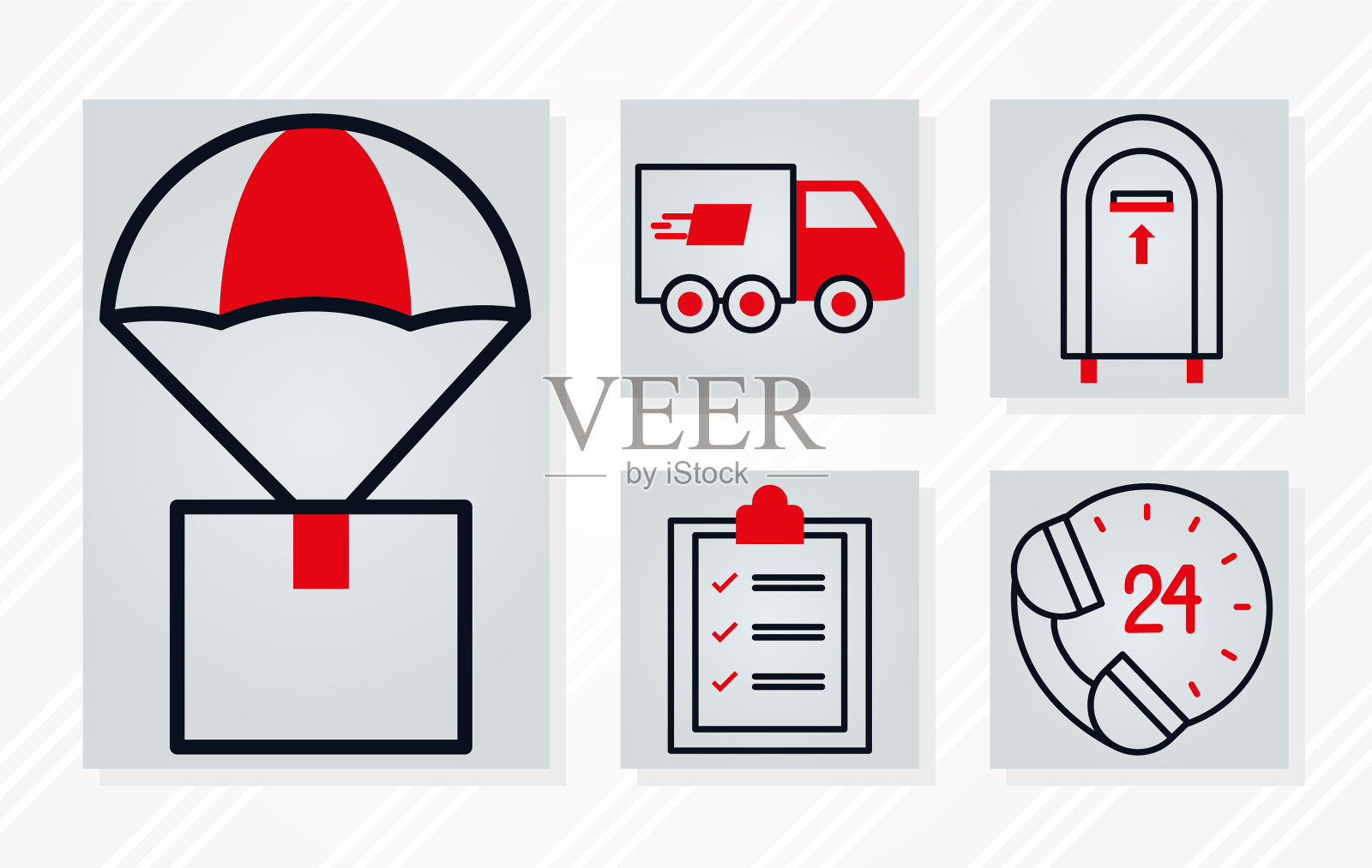 邮车和邮政服务图标集一半插画图片素材