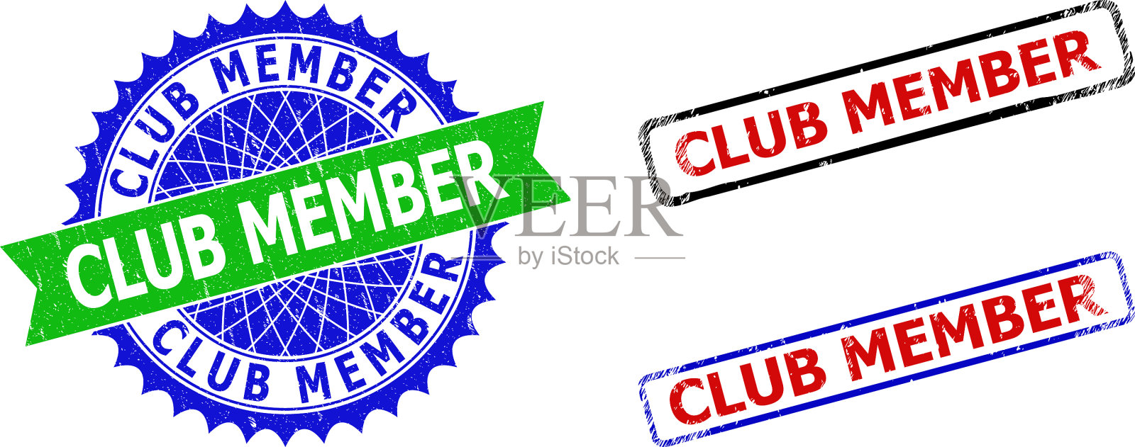 俱乐部会员玫瑰形及长方形双色邮票插画图片素材