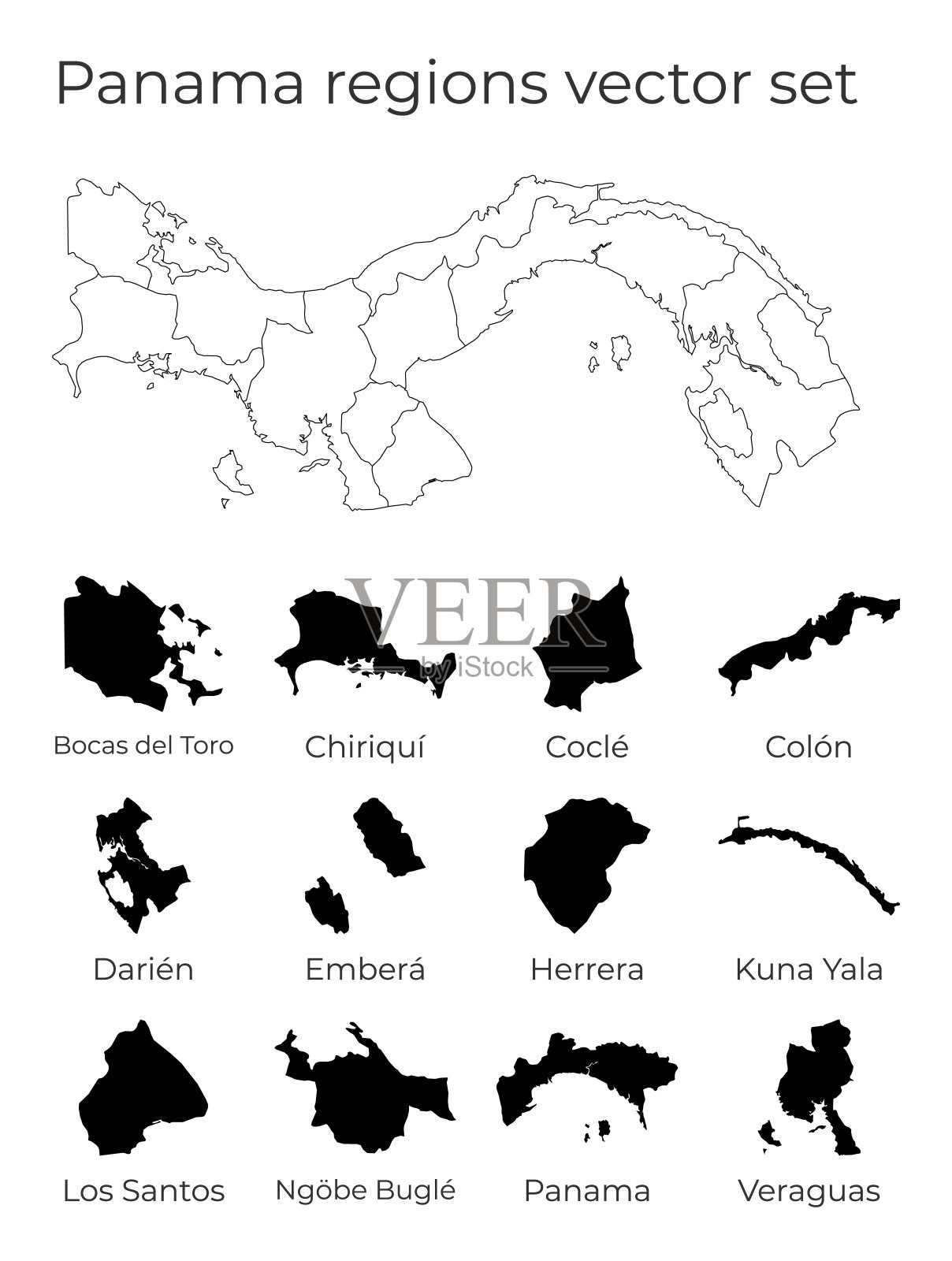 巴拿马地图与地区的形状。插画图片素材