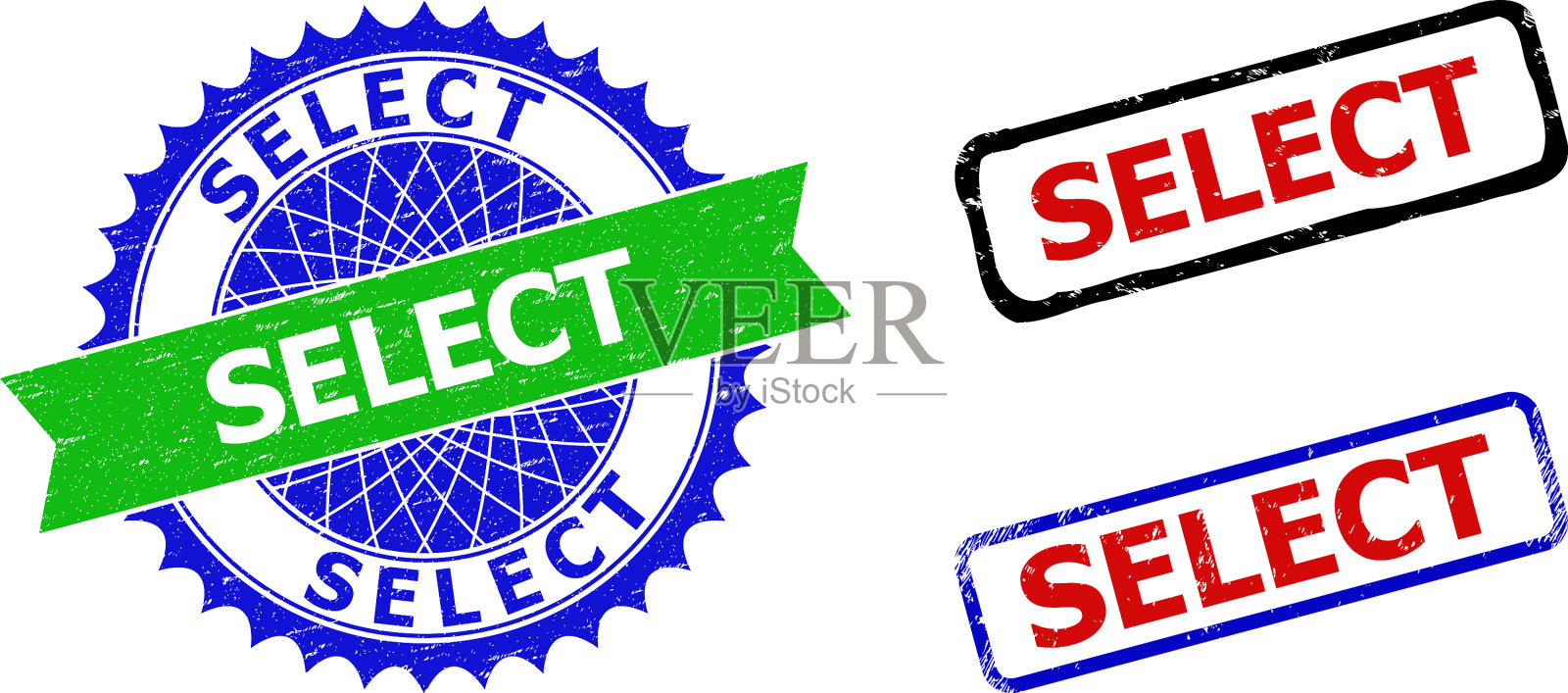 选择玫瑰形和矩形双色印章设计元素图片