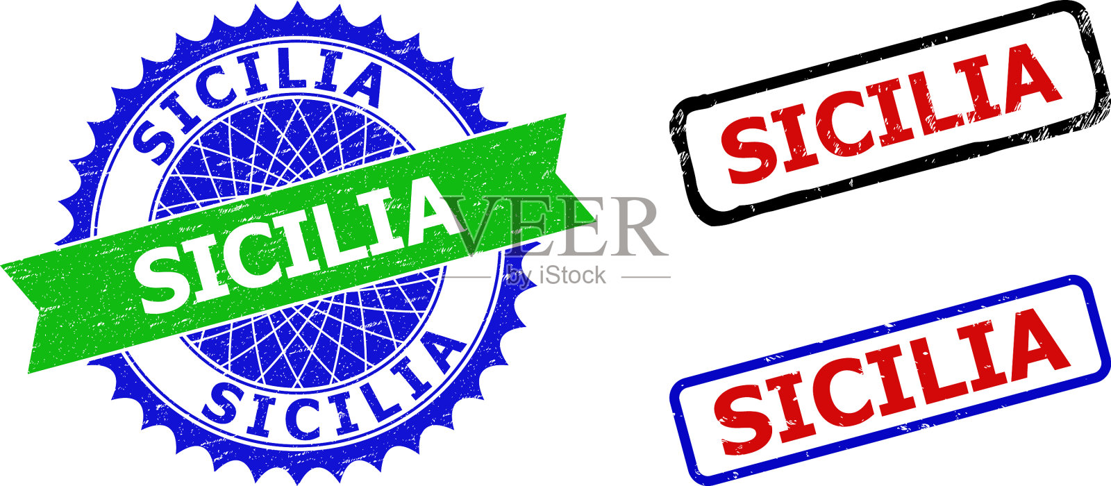 西西里玫瑰形和长方形双色水印插画图片素材