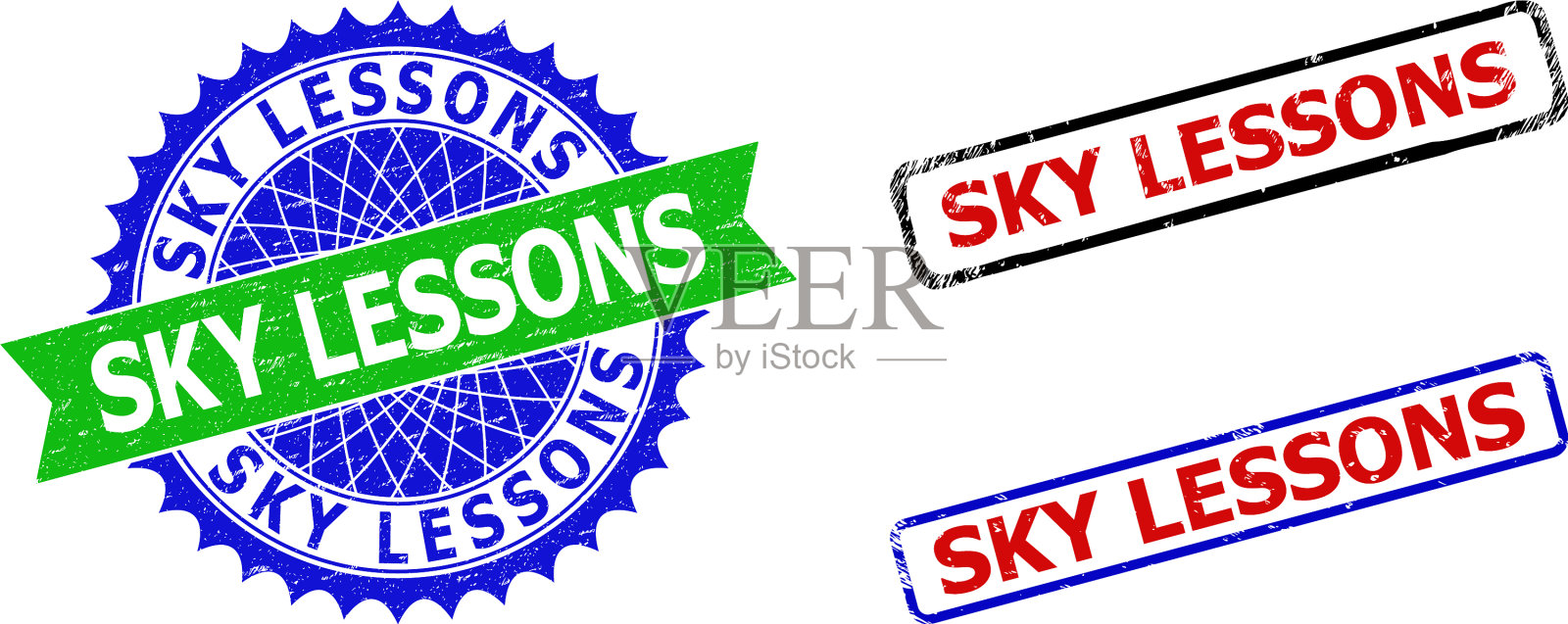 天空课玫瑰形和长方形双色邮票插画图片素材