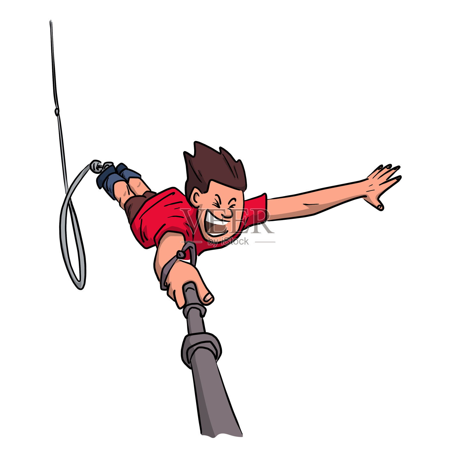 一个年轻人在用自拍杆做蹦极设计元素图片