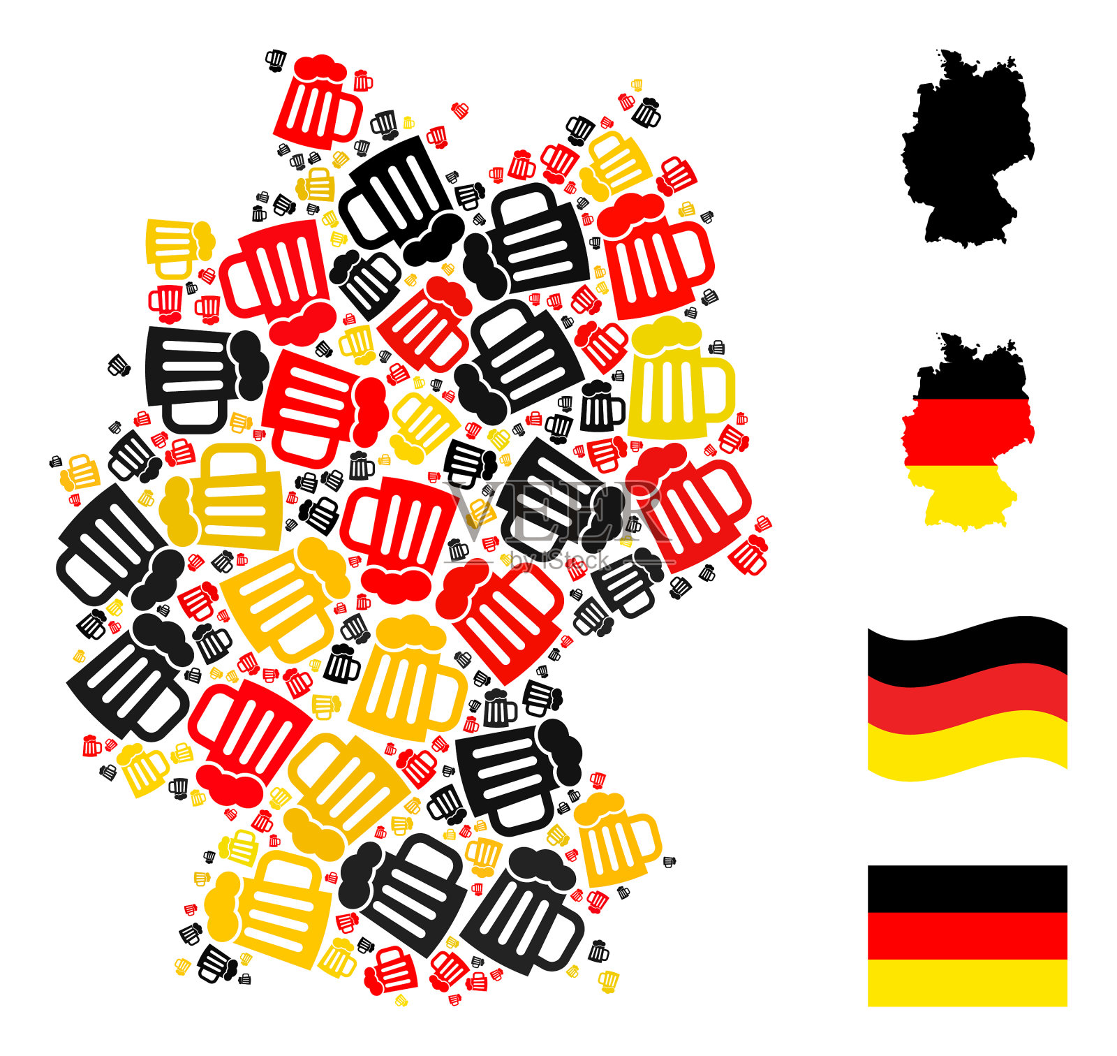 德国地图马赛克啤酒杯图标在德国国旗插画图片素材
