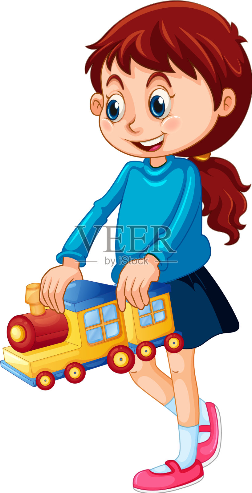 快乐的女孩拿着玩具设计元素图片