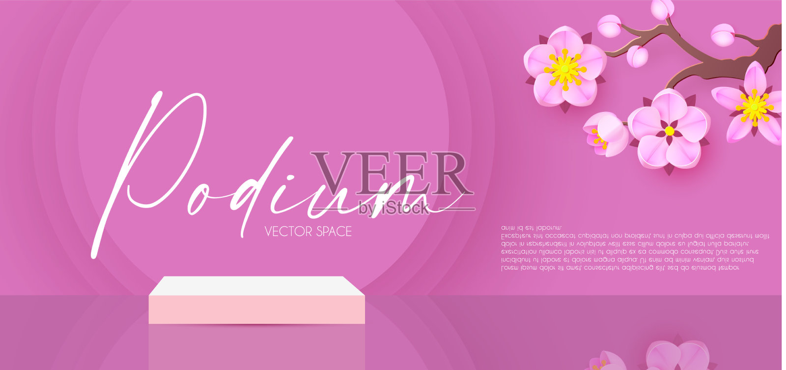 3d粉红色讲台与鲜花现实的最小插画图片素材