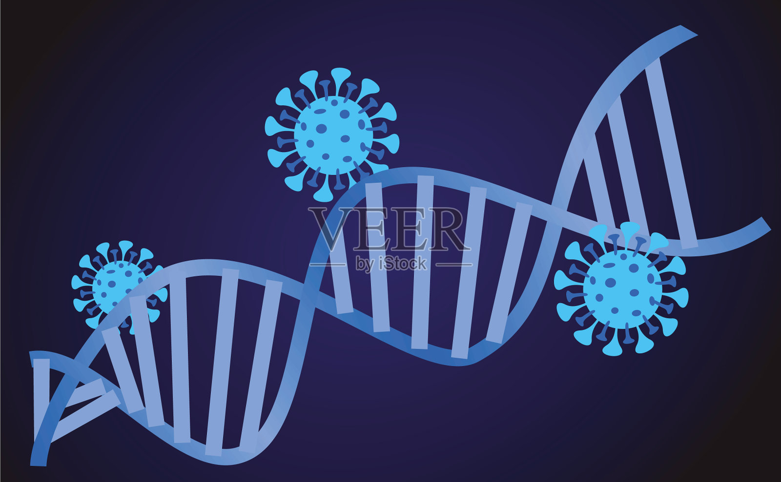 DNA链和病毒细胞附近插画图片素材