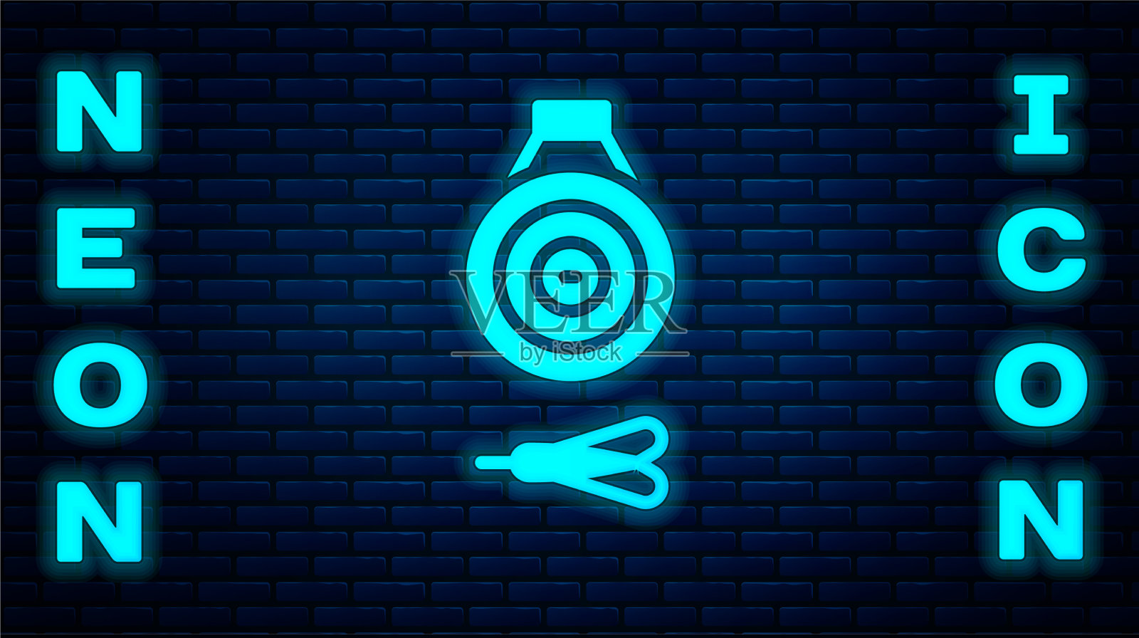 发光的霓虹灯经典飞镖板和箭头图标插画图片素材