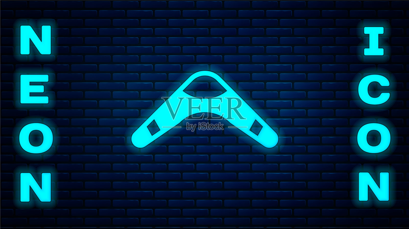 霓虹灯回飞棒图标孤立在砖墙上插画图片素材