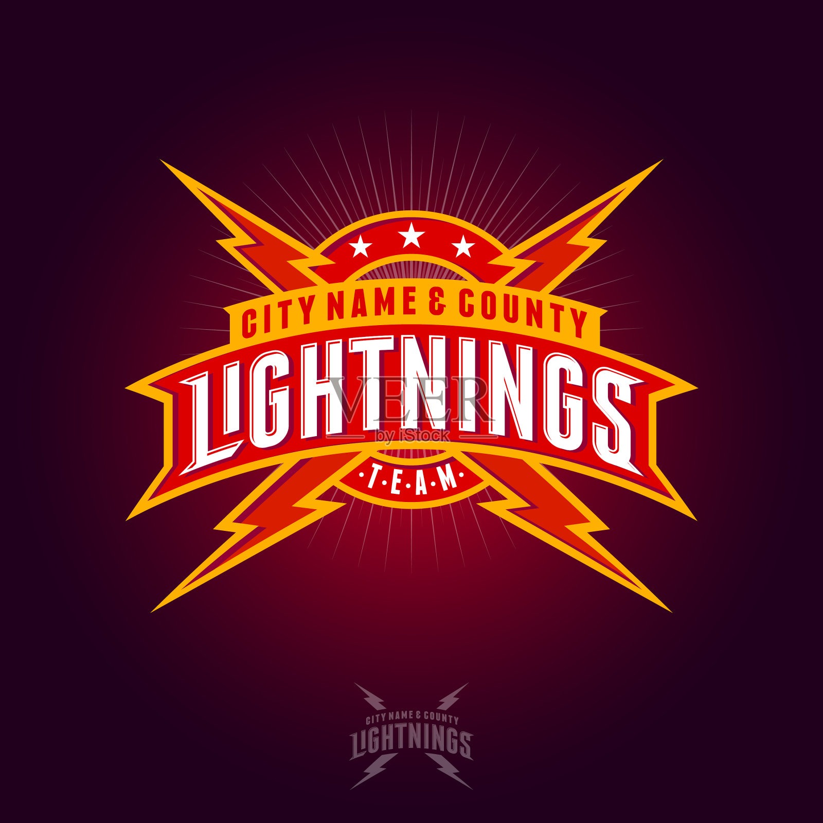 闪电队的标志缎带字母射线星星插画图片素材