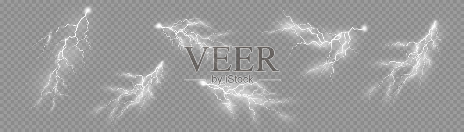 一套拉链，雷雨和效果闪电。设计元素图片