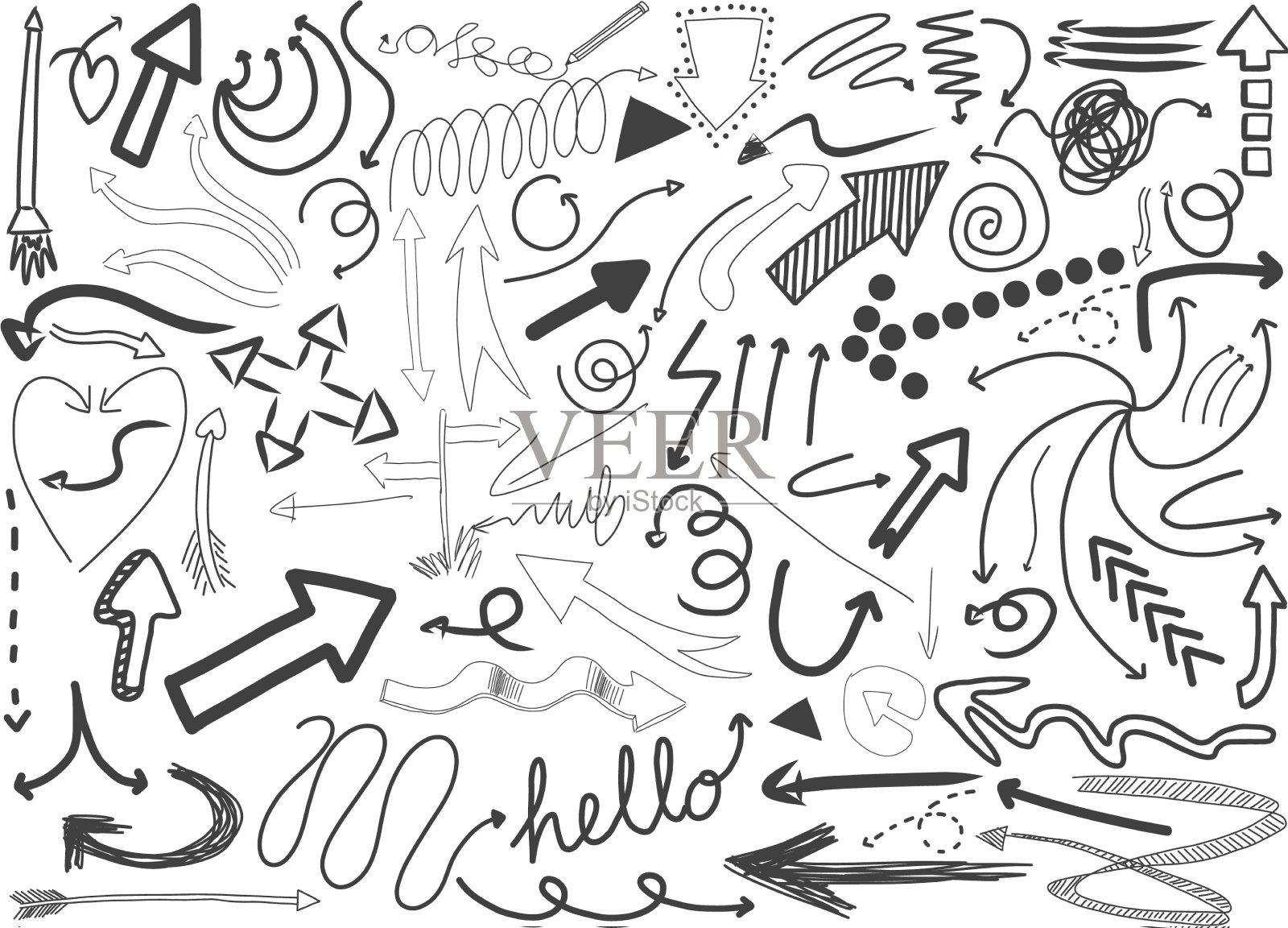 不同的笔触孤立在白色上设计元素图片