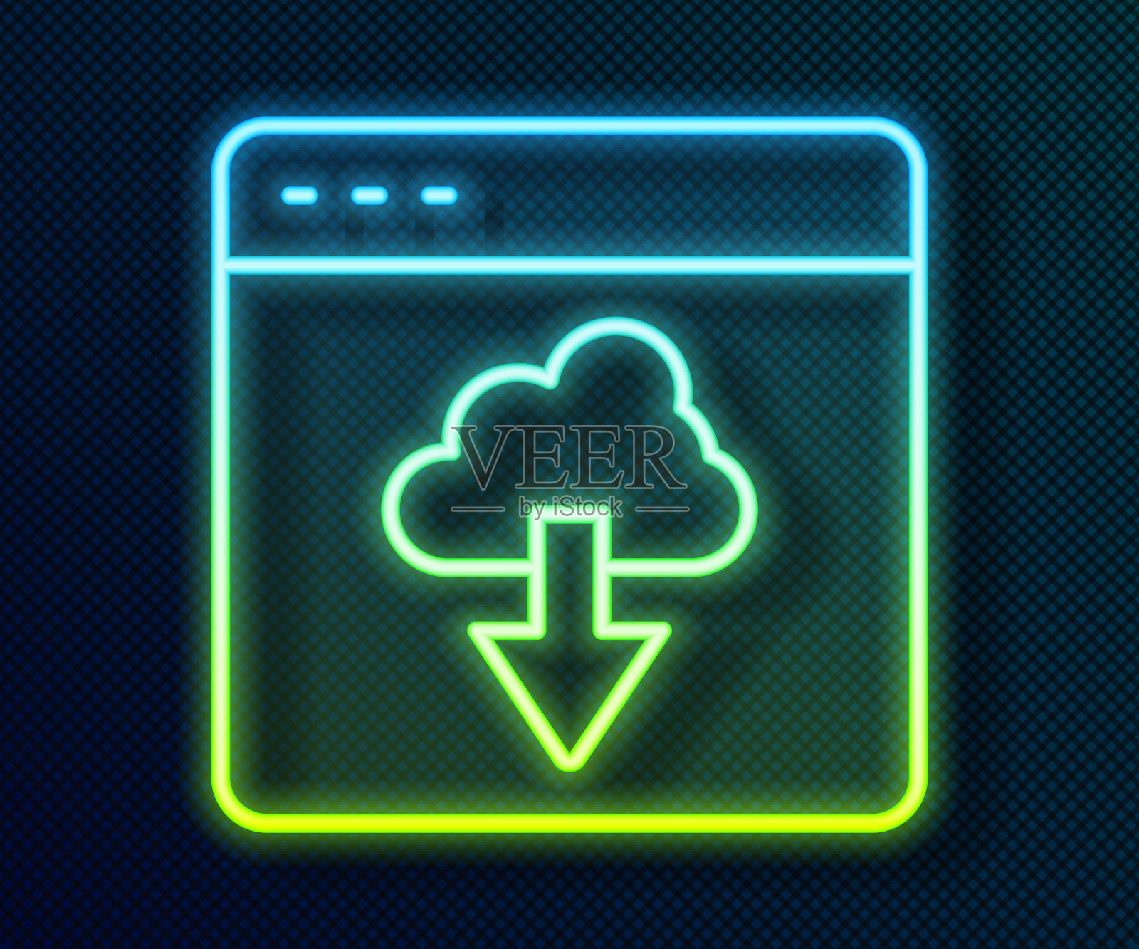 发光的霓虹灯线云技术数据传输和存储图标隔离在黑色背景。向量插画图片素材